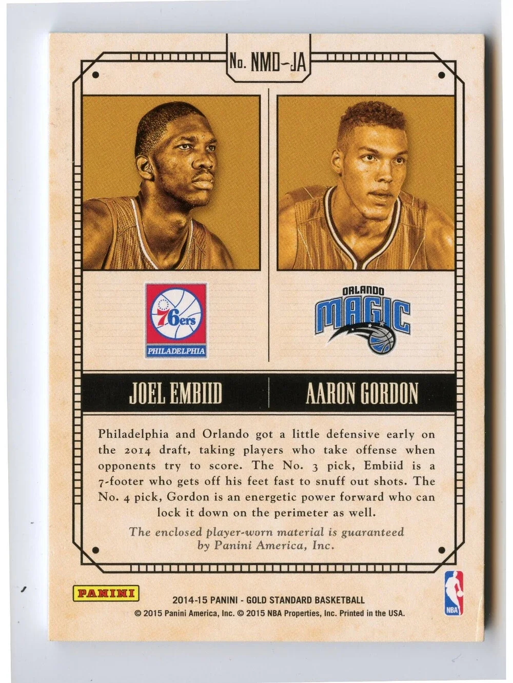 2014-15 Gold Standard Joel Embiid Aaron Gordon RC Dual Patch Relic /25 EX READ